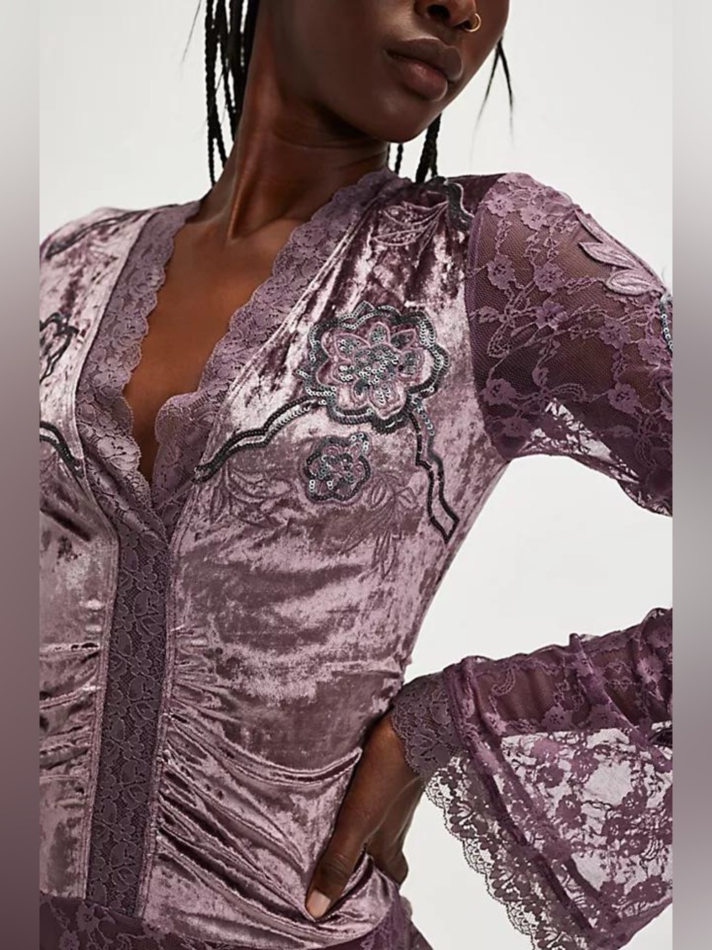 Free People Lavender Purple Lace Velvet Bodysuit